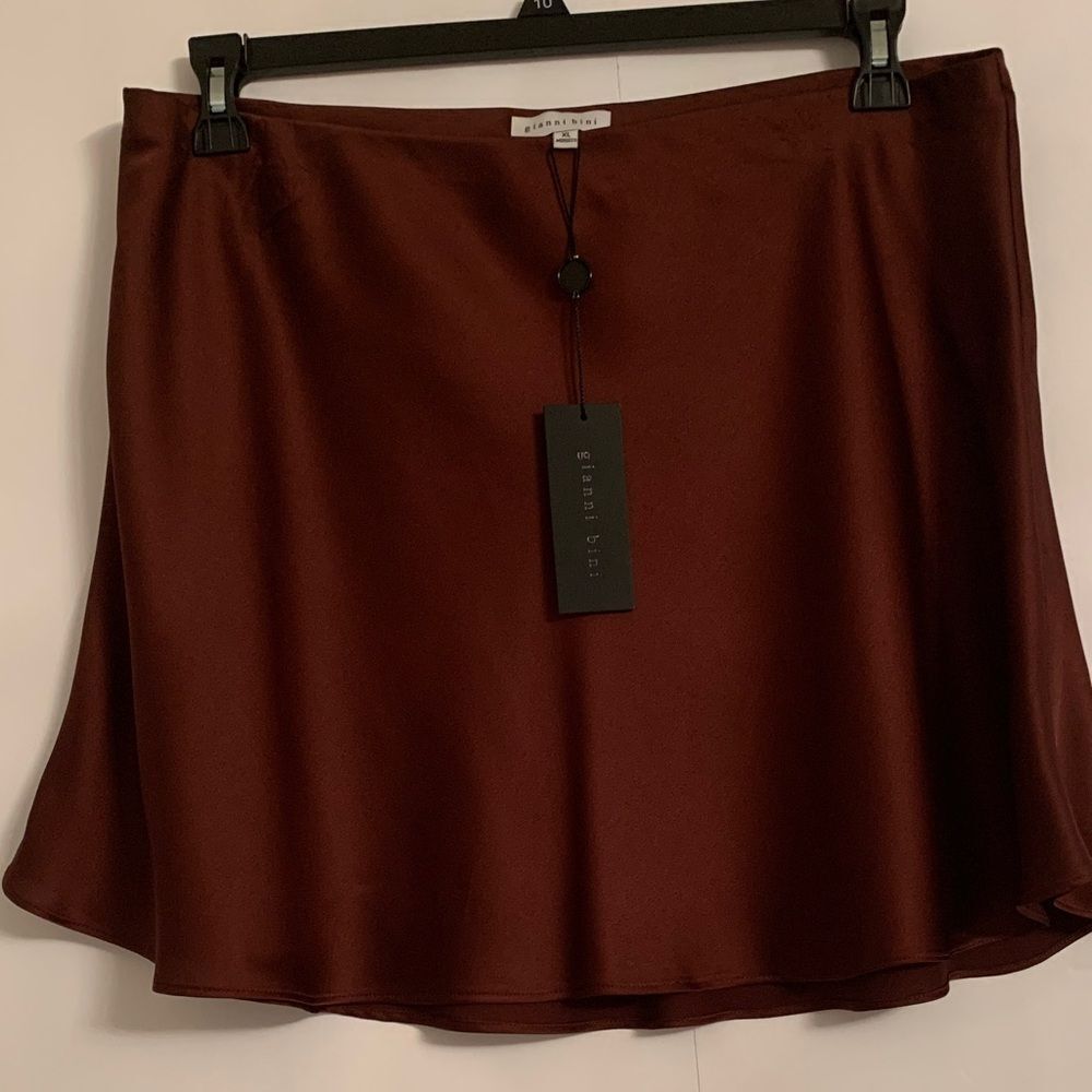 NWT Gianni Bini Rich Brown A-Line Elastic Waist Pull-On Mini Skirt Size XL